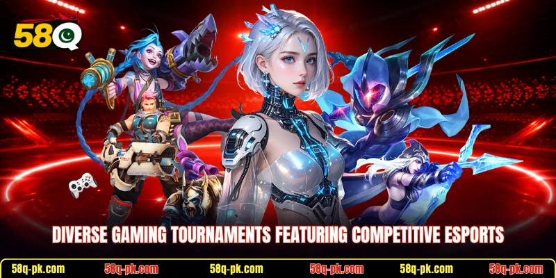 Diverse gaming tournaments featuring competitive esports